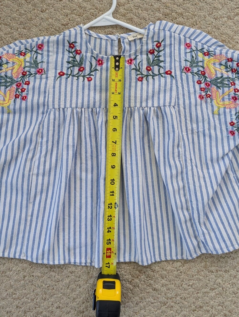 Blue and White Striped Embroidered Peasant Top - Picture 11 of 12